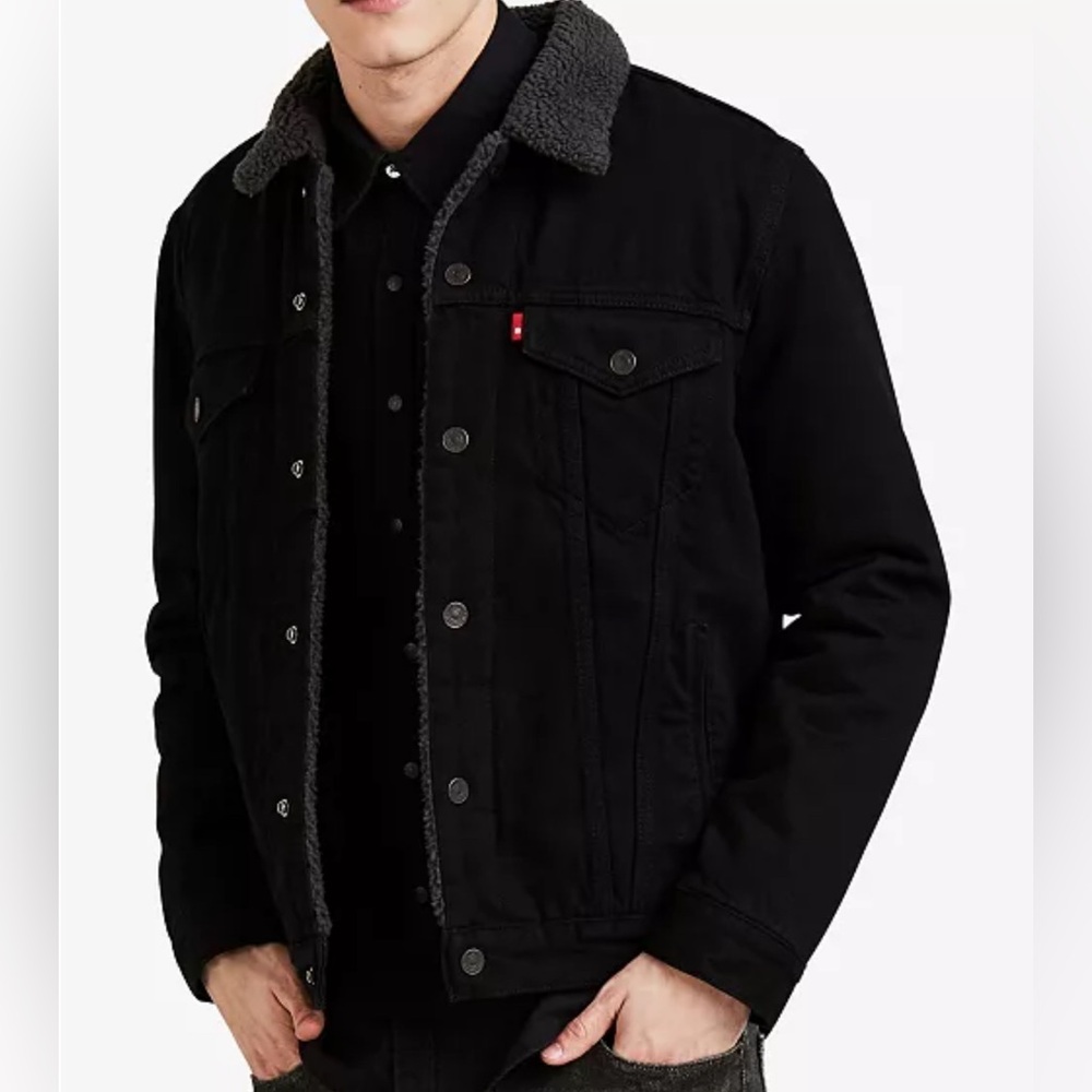Levi's Black Men's Sherpa Lined Trucker denim Jacket